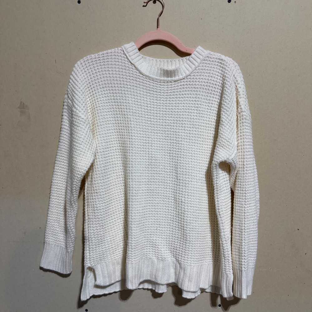 SO Goods For Life Women XL Cream White Waffle Knit Crewneck Sweater